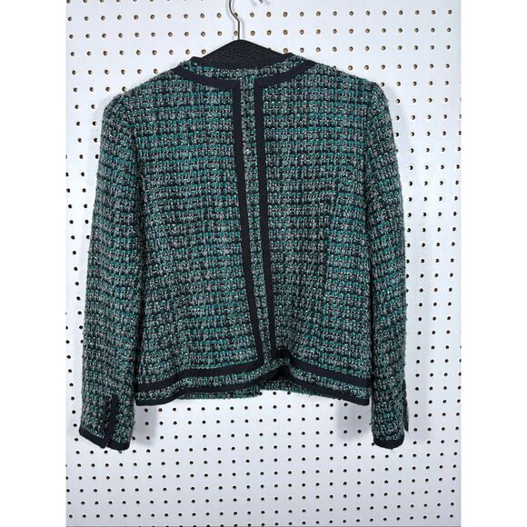 J Crew Blazer Women Tweed Fanfare Peackock Green Wool Blend Lined Metal Button s - Picture 2 of 9